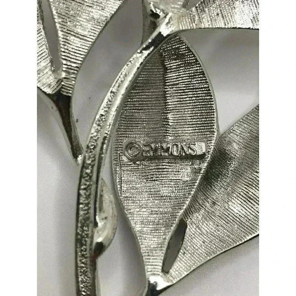 Vintage Emmons Silver Tone Oversize Leaf Brooch Pin Textured Leaves - Picture 3 of 8